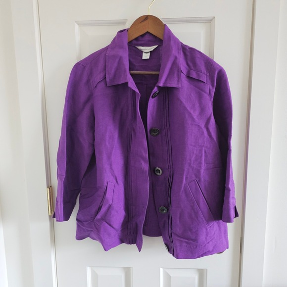 Christopher & Banks Jackets & Blazers - Christopher & Banks Purple Linen Blend Pintuck Button Front Jacket Womens Small